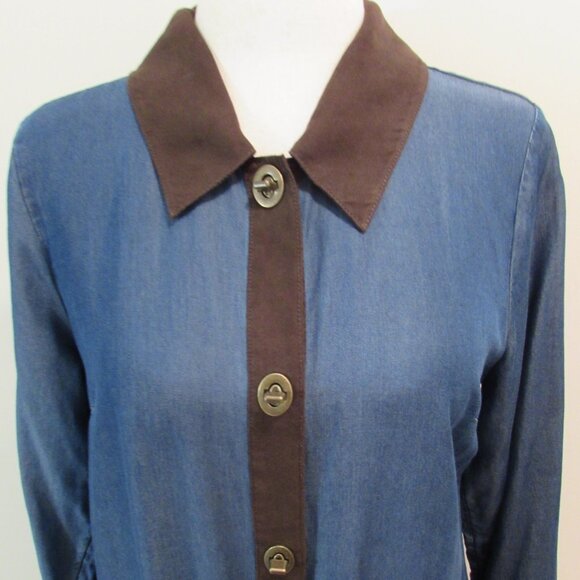 Soft Surroundings Icons Urbina Denim Dress Coat Size Medium - Picture 7 of 16